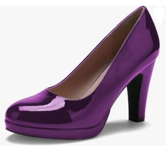 miss left Purple Low Platform Chunky High Heel Slip On Round Toe Elegant Pump - Picture 1 of 8